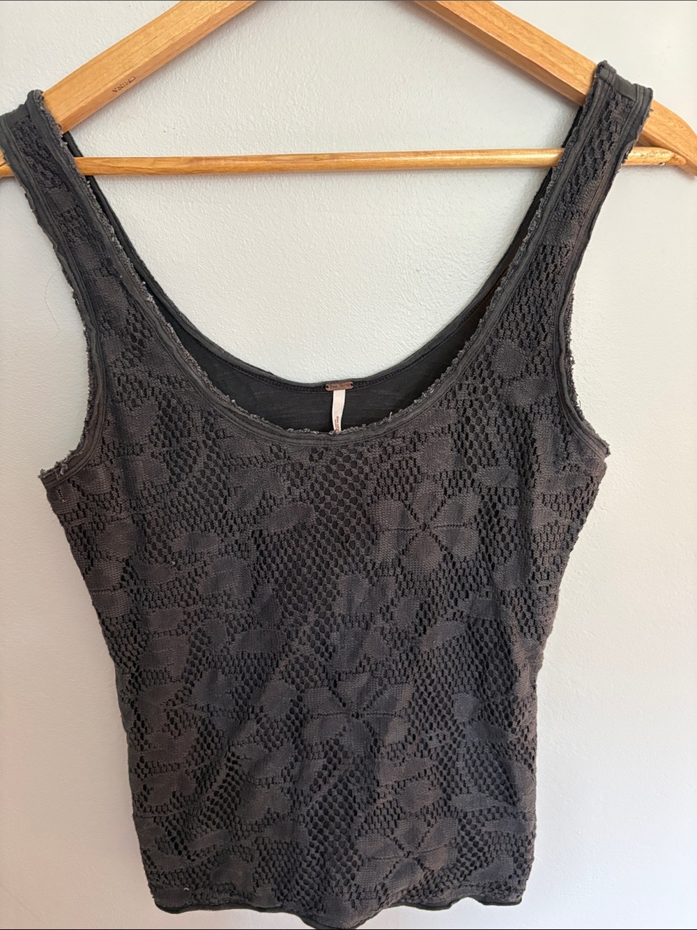 Free People Charcoal Floral Crochet Tank Top